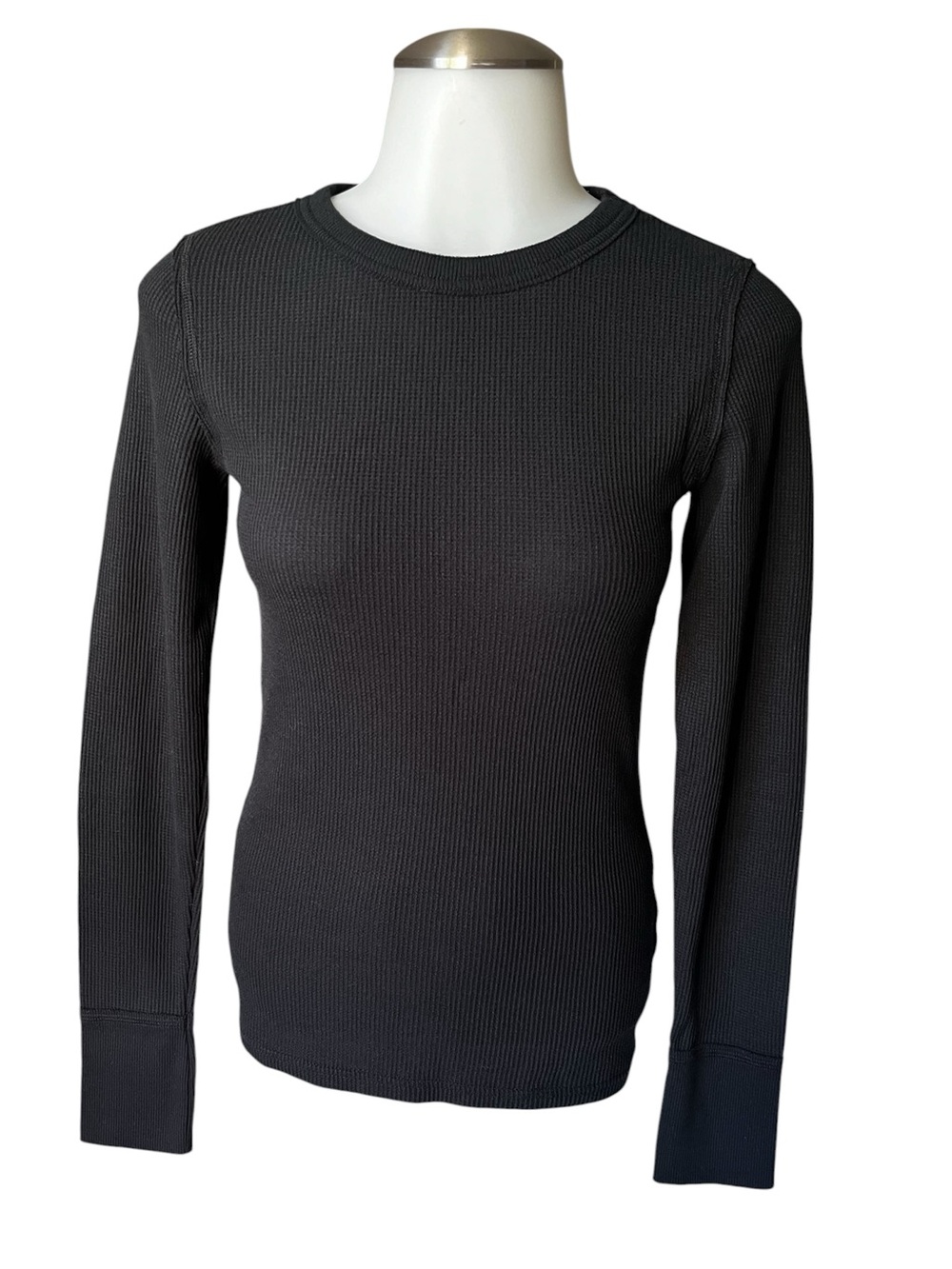 Size Small Aerie Black Thermal Long Sleeve Crewneck Top 2025 cotton blend - Picture 1 of 4